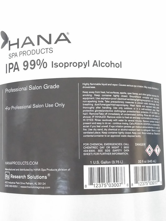 Hana Spa Products IPA 99% Isopropyl Alcohol Gallon
