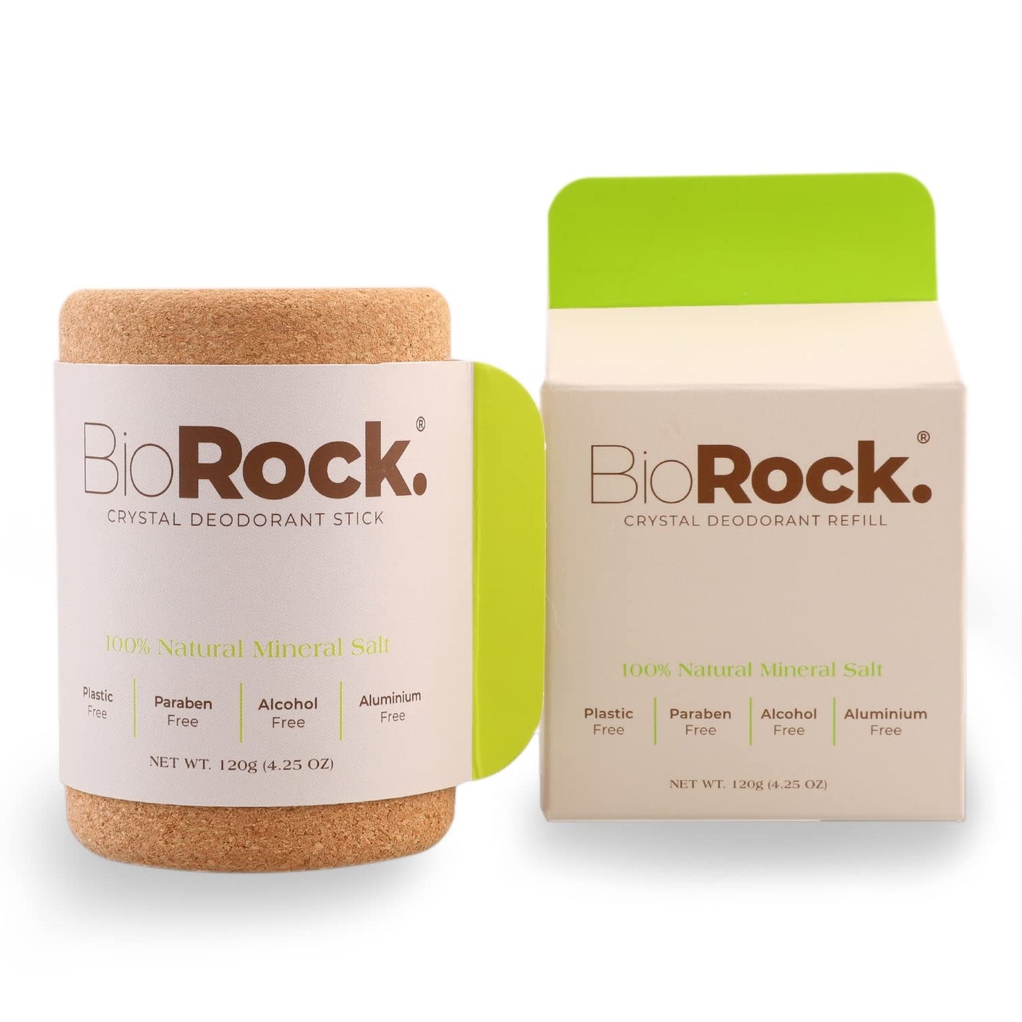 Crystal Natural Deodorant & Refill - Unscented Plastic & Aluminum Free Salt Stick Deodorant for Women & Men Eco-Friendly Sustainable Zero Waste