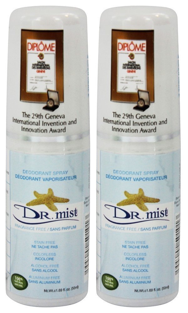 Unscented All Natural Spray Deodorant Mist With Only Water, Salt and Dead Sea Minerals, Aluminum Free, Oil Free, No Coloring or Staining, 1.69 oz (50 ml) (Pack of 2)