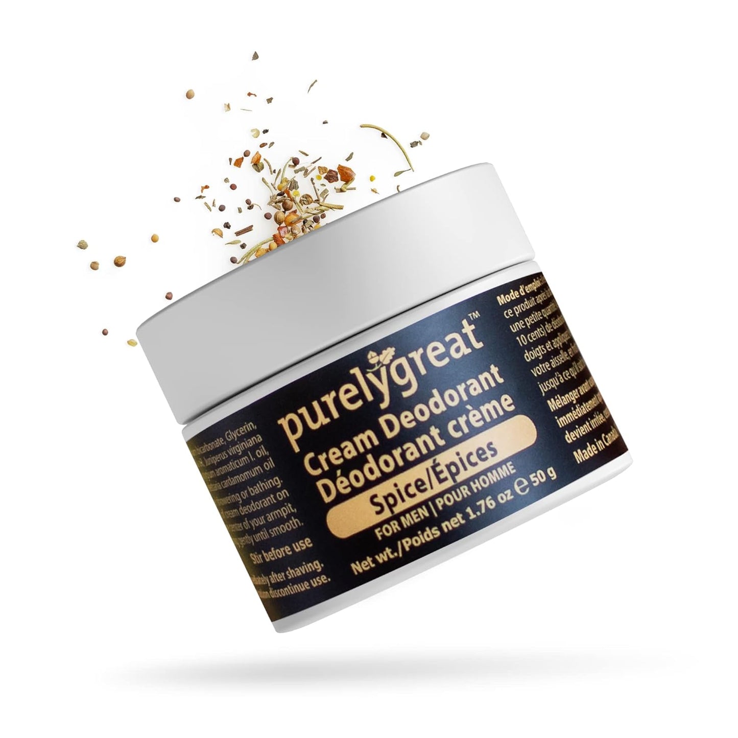 All Natural Men’s Deodorant, Long-Lasting Natural Deodorant for Daily Use, Aluminum-Free Cream Deodorant for Men, EWG Verified Handcrafted Vegan Deodorant, Spice, 50 g