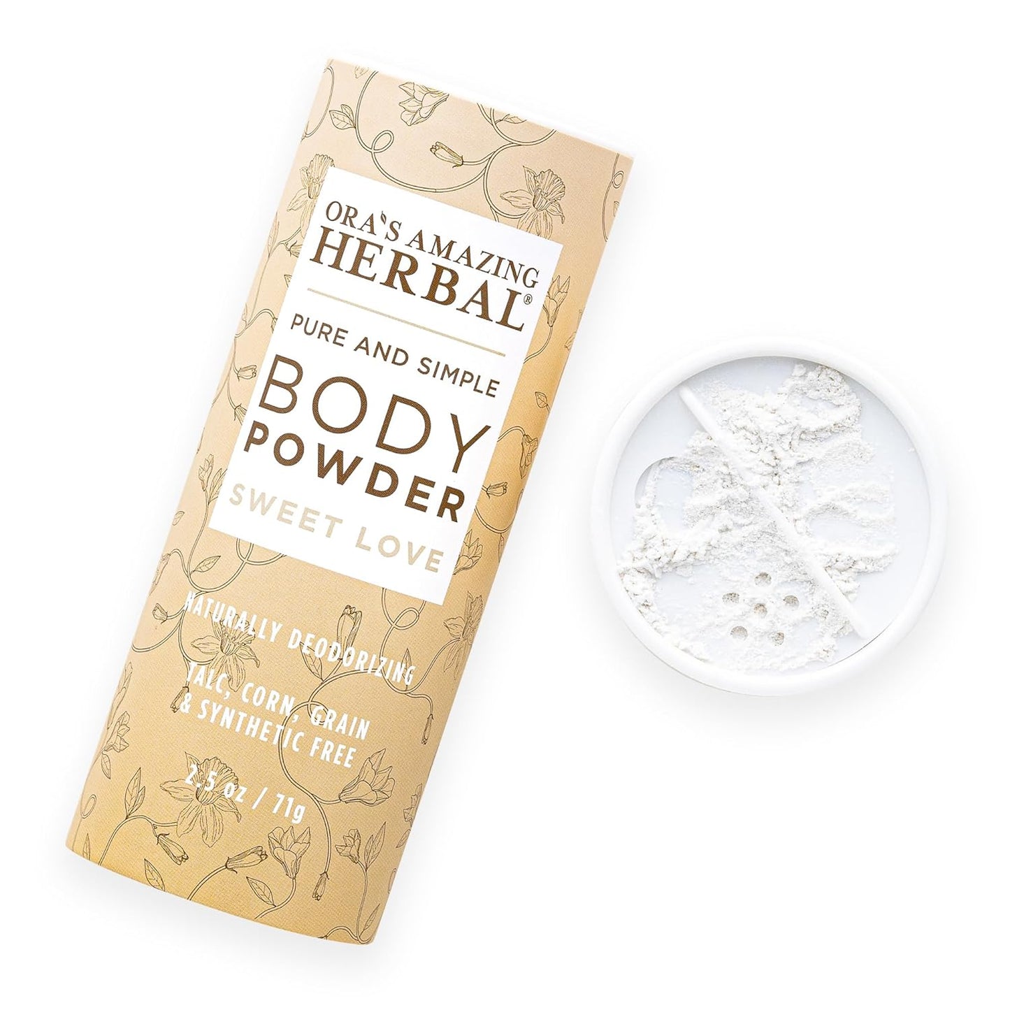 Body Powder for Women, Talc Free Powder, Bath Powder, No Corn, Grain or Gluten, Sweet Love Scent, Frankincense, Amber, Ylang Ylang, Vanilla, Ora's Amazing Herbal, 2.5 oz