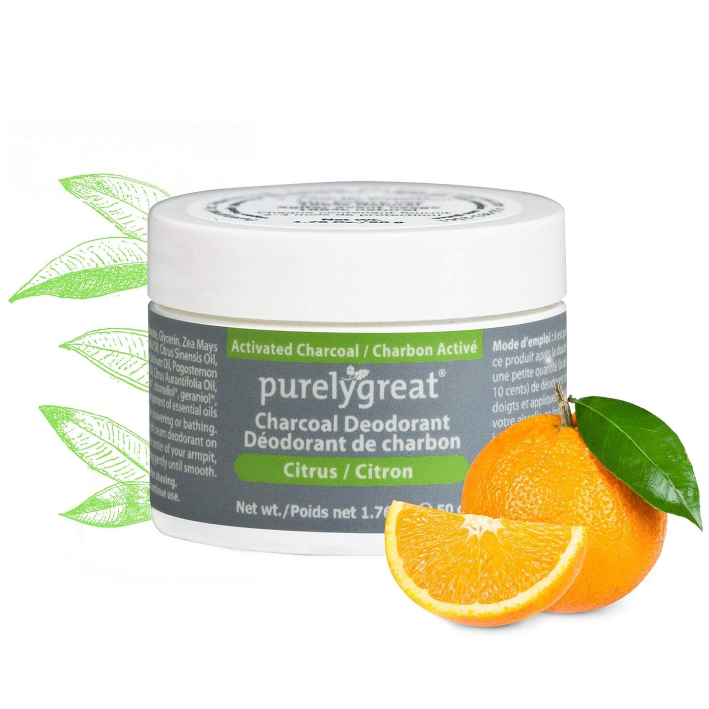 Natural Deodorant with Activated Charcoal | For Men & Women | Long-Lasting, EWG Verified, Vegan, Aluminum Free, Cruelty-Free, No Aluminum, No Parabens, BPA Free | Citrus Scent by Purelygreat
