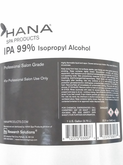 Hana Spa Products IPA 99% Isopropyl Alcohol Gallon
