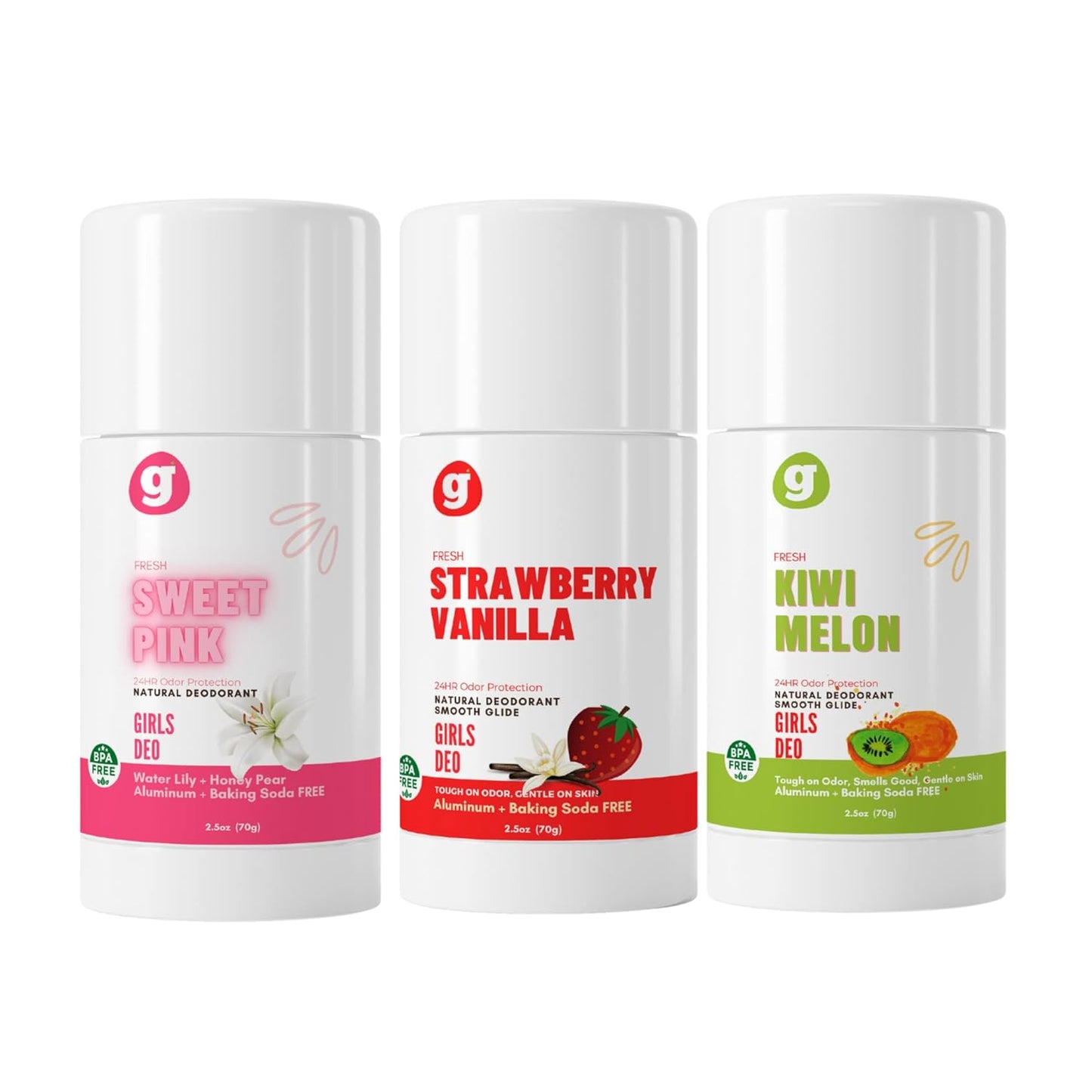 Natural Deodorant for Kids | Girls Ages 8 & Up | Non-Toxic| Aluminum-Free, Fresh Scents, 24-Hour Dry Odor Protection | 3 Pack (Assortment)