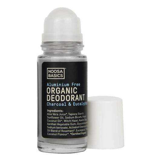 Noosa Basics Organic Roll On Deodorant with Activated Charcoal - Charcoal & Eucalyptus - 50ml - Aluminium Free - Made in Australia