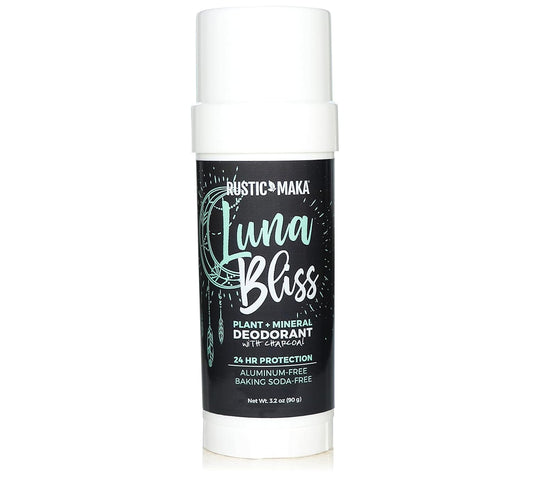 Rustic MAKA Natural Deodorant, Luna Bliss, Aluminum Free, Paraben Free, No Baking Soda Deodorant for Women, Activated Charcoal + Magnesium, Synthetic Fragrance-Free, Cruelty-Free