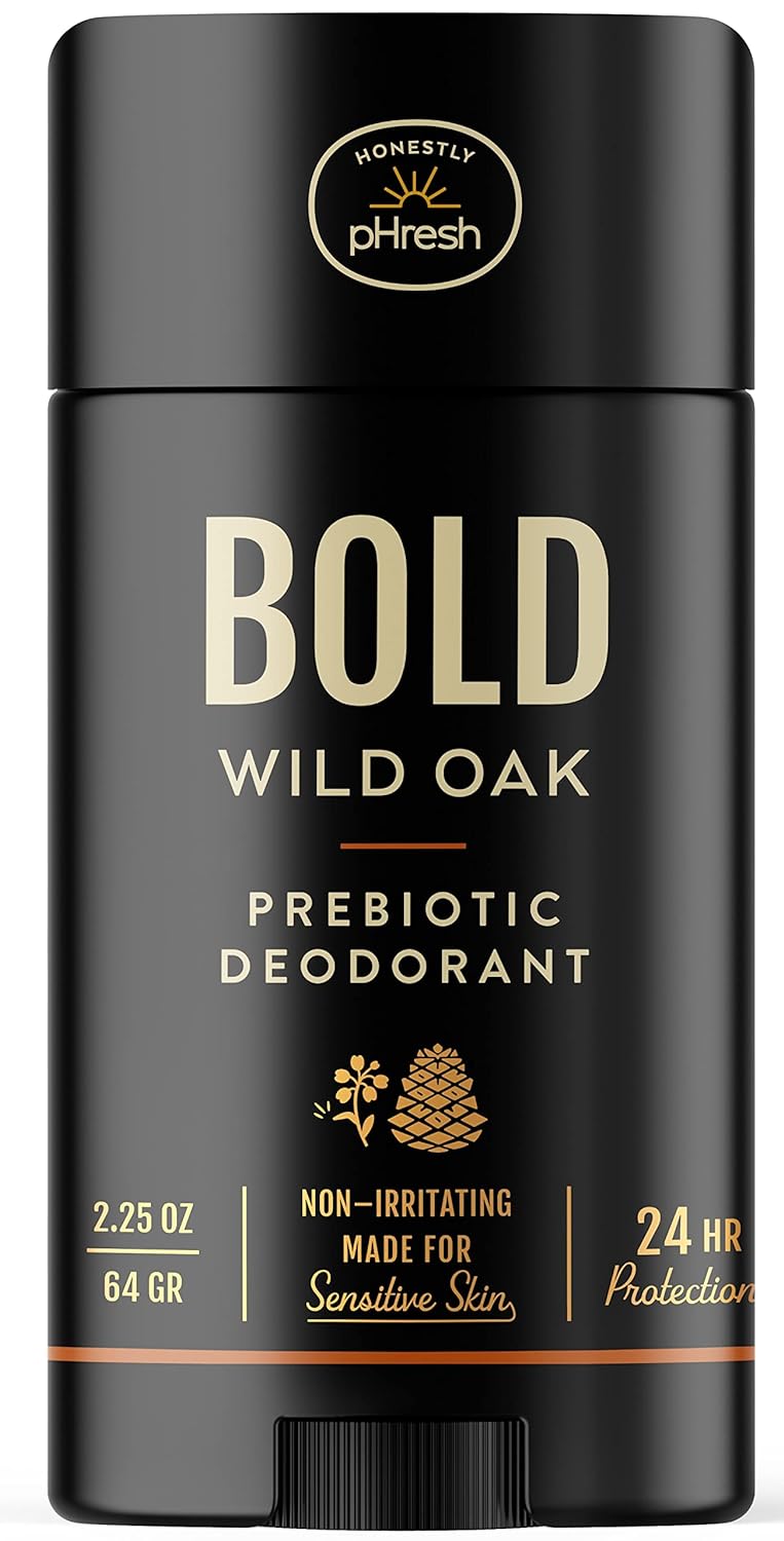 Honestly pHresh Natural Prebiotic Deodorant for Men, Baking Soda & Aluminum Free Safe for Sensitive Skin, 24 Hour Odor Protection, 2.25 Oz, Bold Wild Oak