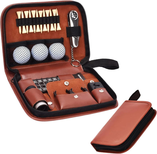 Golf Gifts, Golf Accessories Bag, Leather Storage Case for Golf Stuff, Golf Balls, Rangefinder, Golf Tees, Brush, Divot Knife, Scorer, Golf Ball Clamp, Gifts for Men and Women Golfers