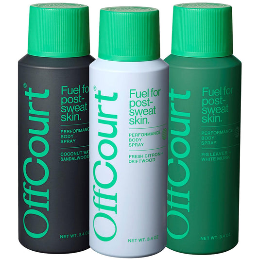 OffCourt Natural Body Spray for Men with Prebiotics - Deodorizing- Aluminum-Free Deodorant for Whole Body - Sandalwood, Citrus, and White Musk Scents, 3.4 Ounce (Pack of 3)