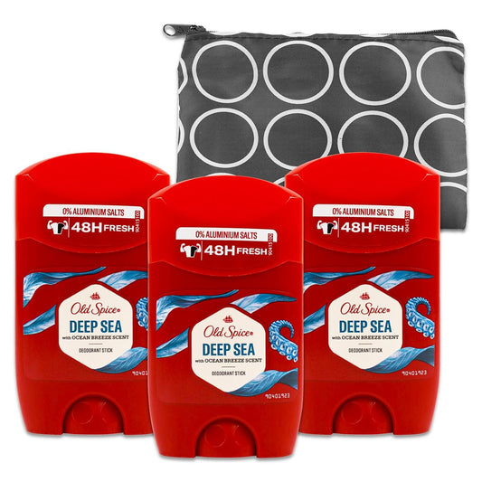 Ol Spice Deep Sea Deodorant Travel Size Set - 3 PACK Ol Spice Invisible Solid Deep Sea Deodorant 1.69 Oz Bundle with Travel Bag | Travel Size Deodorant Men