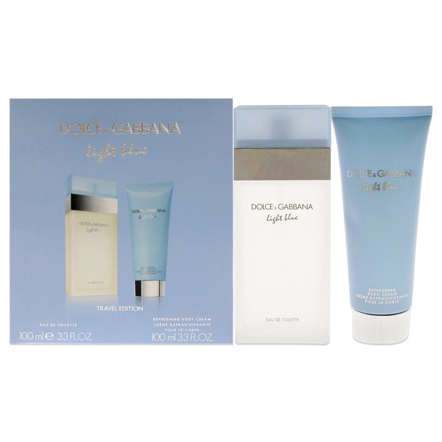Light Blue by Dolce and Gabbana for Women - 2 Pc Gift Set 3.3oz EDT Spray, 3.3oz Body Cream